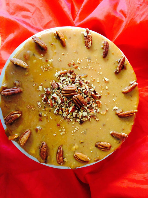 Caramel Pecan Cheesecake on a table