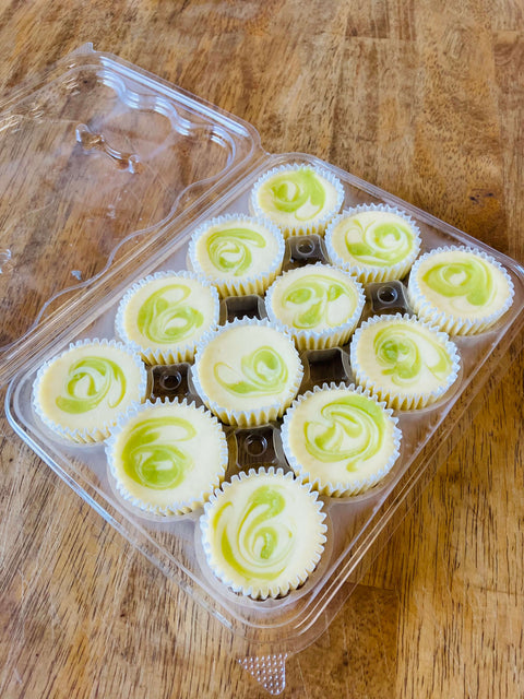 One dozen marbled key lime minis in a clear clamshell container