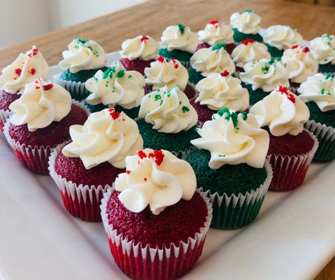 Red and Green Velvet Mini Cupcakes