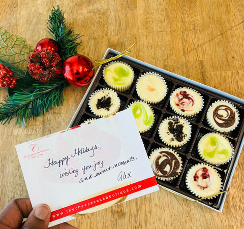 Signature Cheesecake Collection gift box with gourmet, handcrafted cheesecakes, elegantly packaged for holiday gifting to family, friends, or corporate clients